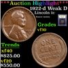 Image 1 : ***Auction Highlight*** 1922-d Weak D Lincoln Cent 1c Graded vf++ By USCG (fc)