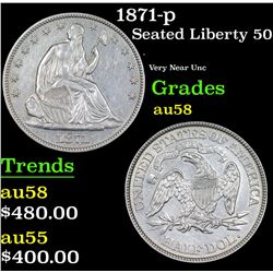 1871-p Seated Half Dollar 50c Grades Choice AU/BU Slider (fc)