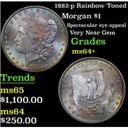1882-p Rainbow Toned Morgan Dollar $1 Grades Choice+ Unc (fc)