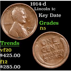 1914-d Lincoln Cent 1c Grades f+