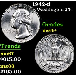 1942-d Washington Quarter 25c Grades GEM++ Unc