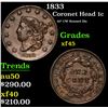 Image 1 : 1833 Coronet Head Large Cent 1c Grades xf+