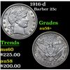 Image 1 : 1916-d Barber Quarter 25c Grades Choice AU/BU Slider+