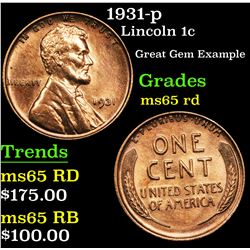 1931-p Lincoln Cent 1c Grades GEM Unc RD