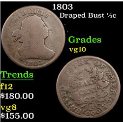 1803 Draped Bust Half Cent 1/2c Grades vg+