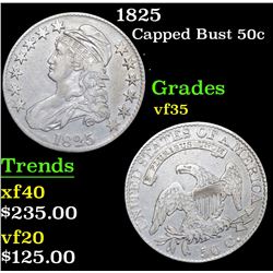 1825 Capped Bust Half Dollar 50c Grades vf++