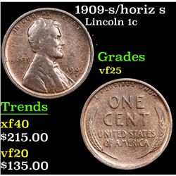 1909-s/horiz s Lincoln Cent 1c Grades vf+