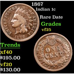 1867 Indian Cent 1c Grades vf+