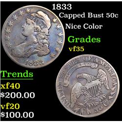 1833 Capped Bust Half Dollar 50c Grades vf++