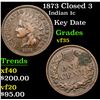 Image 1 : 1873 Closed 3 Indian Cent 1c Grades vf++