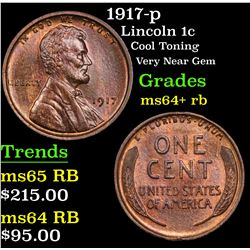 1917-p Lincoln Cent 1c Grades Choice+ Unc RB