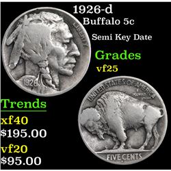 1926-d Buffalo Nickel 5c Grades vf+