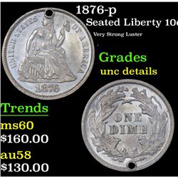 1876-p Seated Liberty Dime 10c Grades Unc Details