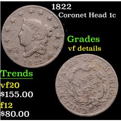 1822 Coronet Head Large Cent 1c Grades vf details