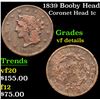 Image 1 : 1839 Booby Head Coronet Head Large Cent 1c Grades vf details