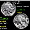 Image 1 : 1937-p Buffalo Nickel 5c Grades GEM+ Unc