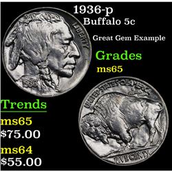 1936-p Buffalo Nickel 5c Grades GEM Unc