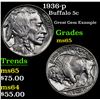 Image 1 : 1936-p Buffalo Nickel 5c Grades GEM Unc