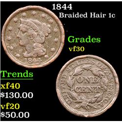 1844 Braided Hair Large Cent 1c Grades vf++