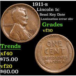 1911-s Lincoln Cent 1c Grades vf++