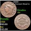 Image 1 : 1832 Coronet Head Large Cent 1c Grades f+