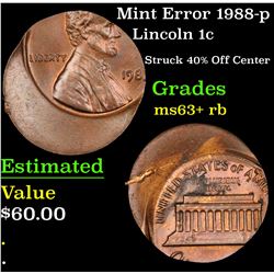 Mint Error 1988-p Lincoln Cent 1c Grades Select+ Unc RB