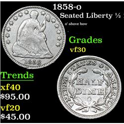 1858-o Seated Liberty Half Dime 1/2 10c Grades vf++