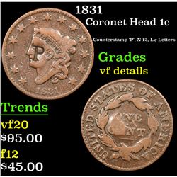 1831 Coronet Head Large Cent 1c Grades vf details