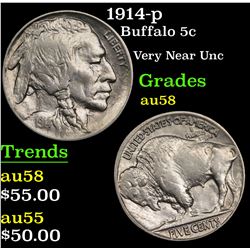 1914-p Buffalo Nickel 5c Grades Choice AU/BU Slider