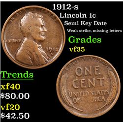 1912-s Lincoln Cent 1c Grades vf++
