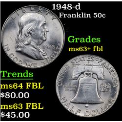 1948-d Franklin Half Dollar 50c Grades Select Unc+ FBL