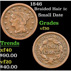 1846 Braided Hair Large Cent 1c Grades vf++