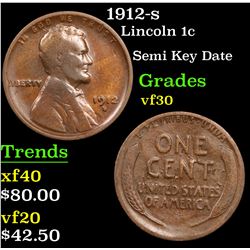 1912-s Lincoln Cent 1c Grades vf++