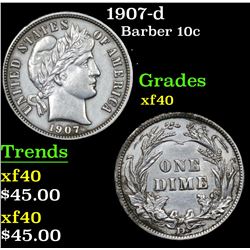 1907-d Barber Dime 10c Grades xf