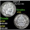 Image 1 : 1907-d Barber Dime 10c Grades xf
