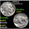 Image 1 : 1936-p Buffalo Nickel 5c Grades Select+ Unc