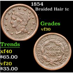 1854 Braided Hair Large Cent 1c Grades vf++