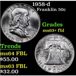 1958-d Franklin Half Dollar 50c Grades Select Unc+ FBL