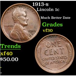 1913-s Lincoln Cent 1c Grades vf++