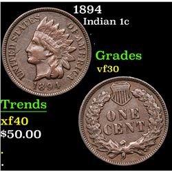 1894 Indian Cent 1c Grades vf++
