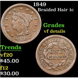 1849 Braided Hair Large Cent 1c Grades vf details