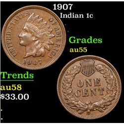 1907 Indian Cent 1c Grades Choice AU