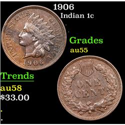 1906 Indian Cent 1c Grades Choice AU