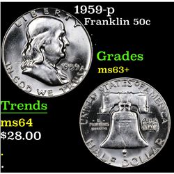 1959-p Franklin Half Dollar 50c Grades Select+ Unc