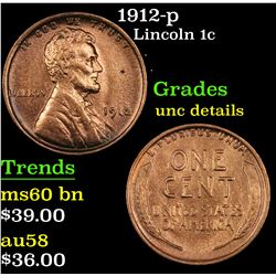 1912-p Lincoln Cent 1c Grades Unc Details