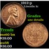 Image 1 : 1912-p Lincoln Cent 1c Grades Unc Details