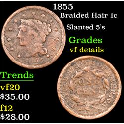 1855 Braided Hair Large Cent 1c Grades vf details