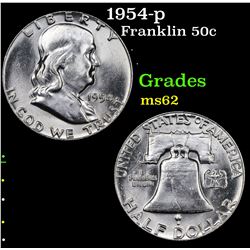 1954-p Franklin Half Dollar 50c Grades Select Unc