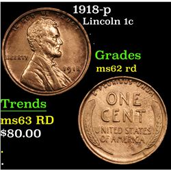 1918-p Lincoln Cent 1c Grades Select Unc RD