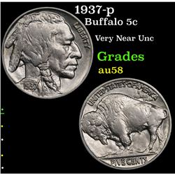 1937-p Buffalo Nickel 5c Grades Choice AU/BU Slider